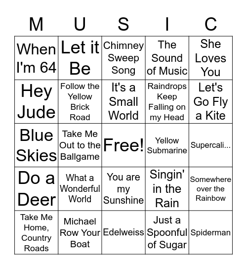 Music Bingo Card