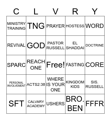 Calvary Tabernacle Bingo Card
