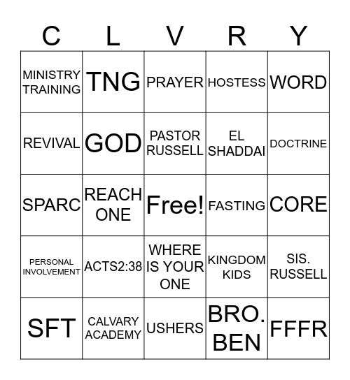 Calvary Tabernacle Bingo Card