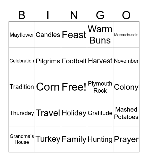 Thanksgiving Bingo Card