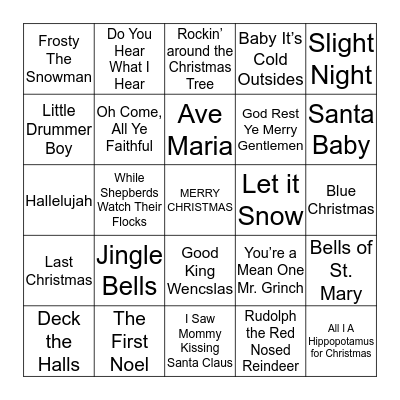 Christmas Smash Hits Bingo Card