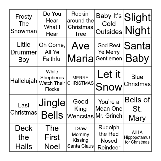 Christmas Smash Hits Bingo Card