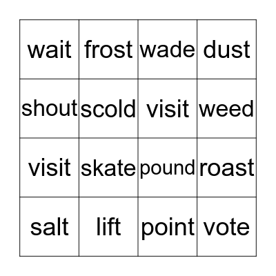 past tense verbs (ed) Bingo Card