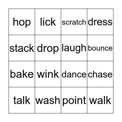 past tense verbs (ed) Bingo Card