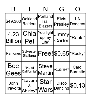 About 1977 Bingo Card