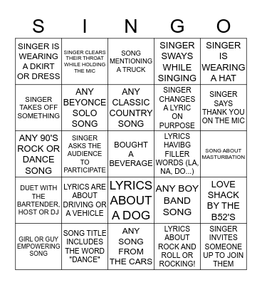 5 STAR KARAOKE 50/50 BINGO Card