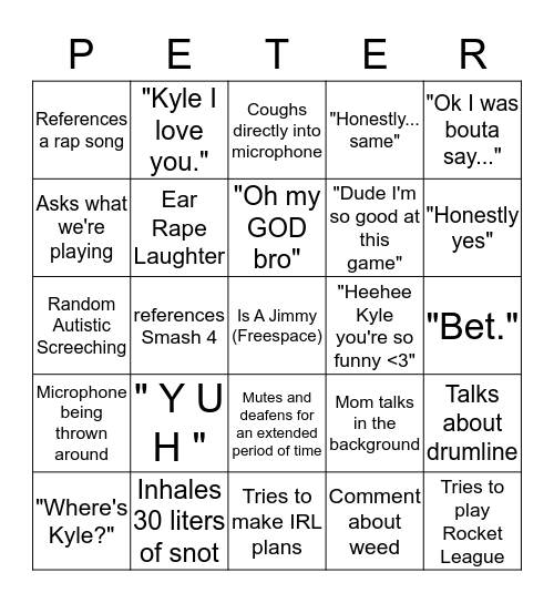 Peter Bingo Card