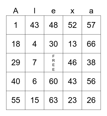 Alexa's Bingo Fun! Bingo Card