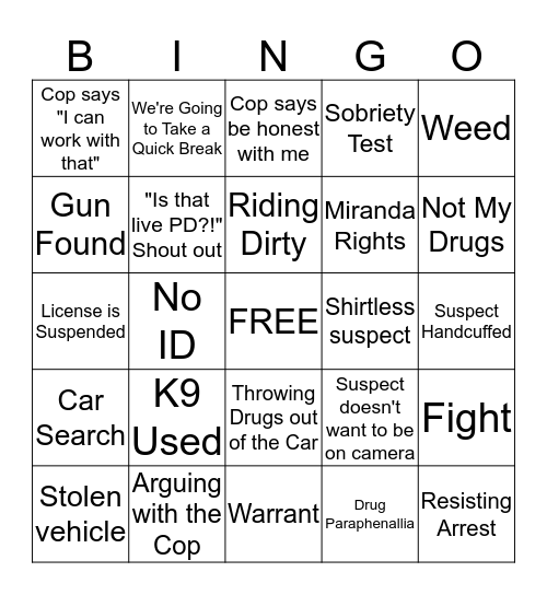 Live PD Bingo Card