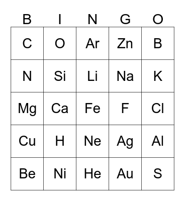 Periodic Bingo Card