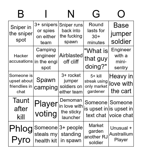 TF2 Hightower Bringo Brongo Bingo Card