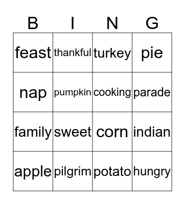 THANKSGIVING Bingo Card