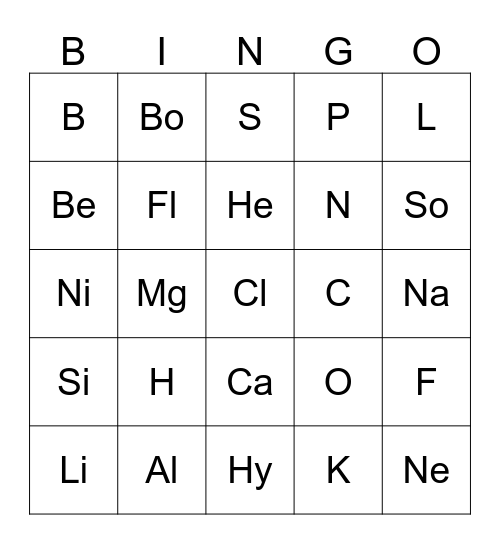 Element Bingo Card