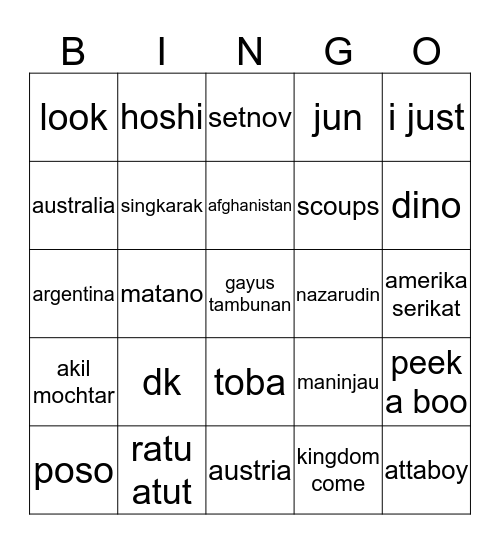 yurlop Bingo Card
