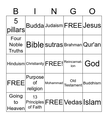 Religion Bingo Card