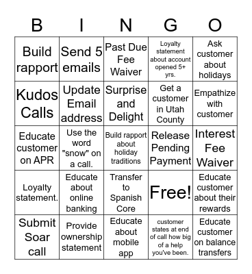 Holiday Bingo (1 box per call) Bingo Card