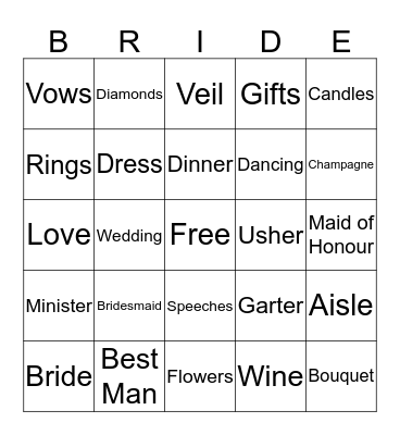 Kathleen's Bridal Shower Bingo Card