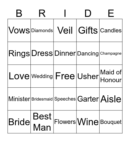 Kathleen's Bridal Shower Bingo Card