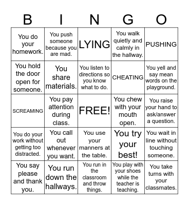 Expected/Unexpected Behaviors BINGO Card