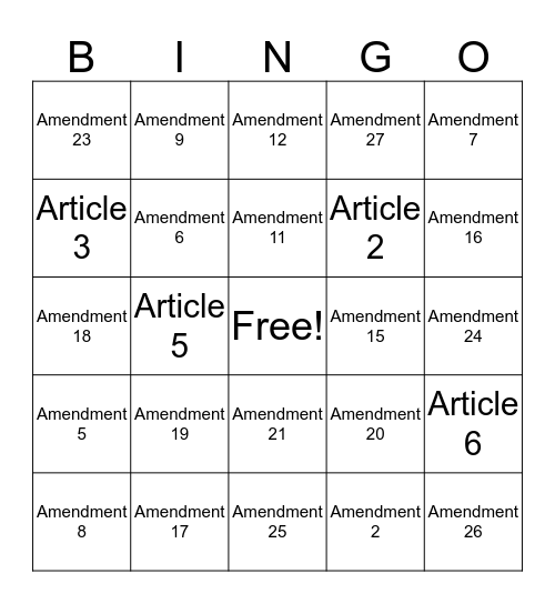 U.S Constitution BINGO Card