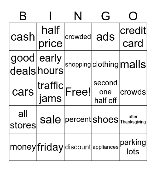 Black Friday Sale Bingo Card