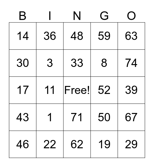 family bingo! Bingo Card