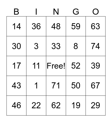 family bingo! Bingo Card