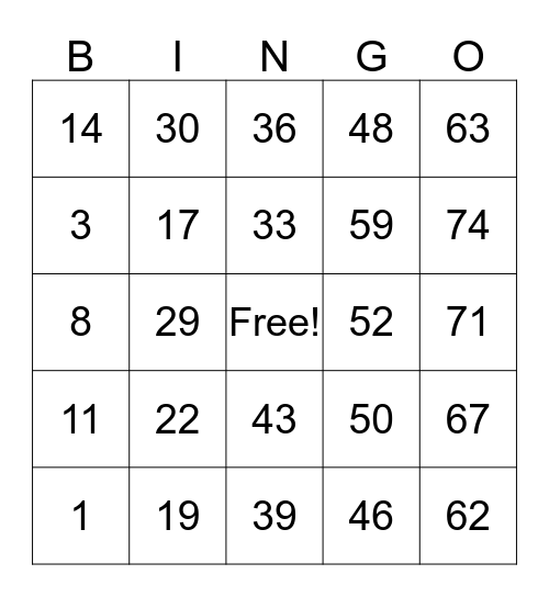 family bingo! Bingo Card