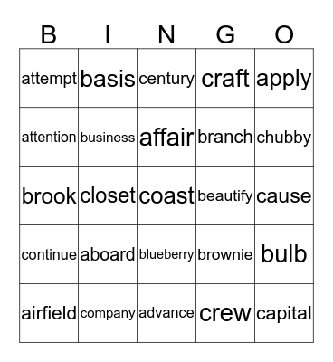 Part 1: Spelling Bee Bingo Card