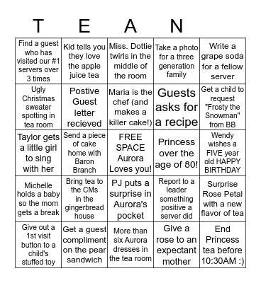 princess TEA-ngo! Bingo Card