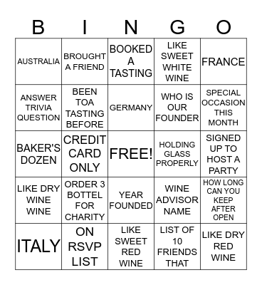 WINE TASTING Bingo Card