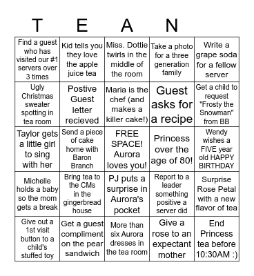 princess TEA-ngo! Bingo Card