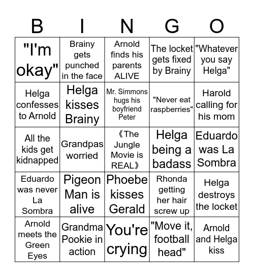 The Jungle Movie Bingo Card