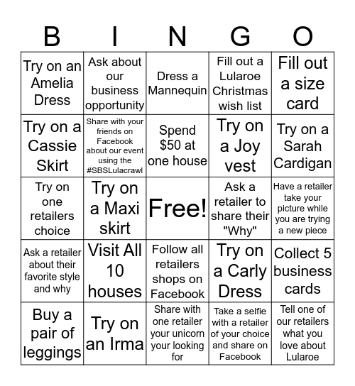 #SBSLulaCrawl Bingo Card