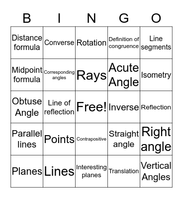 Geometry Bingo Card