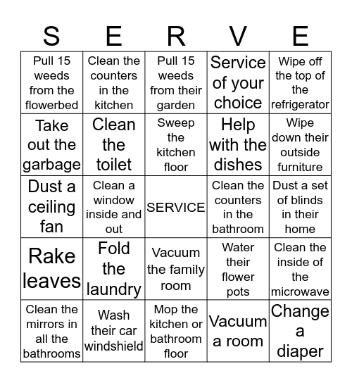 As you serve others look to the Savior as your example. Bingo Card