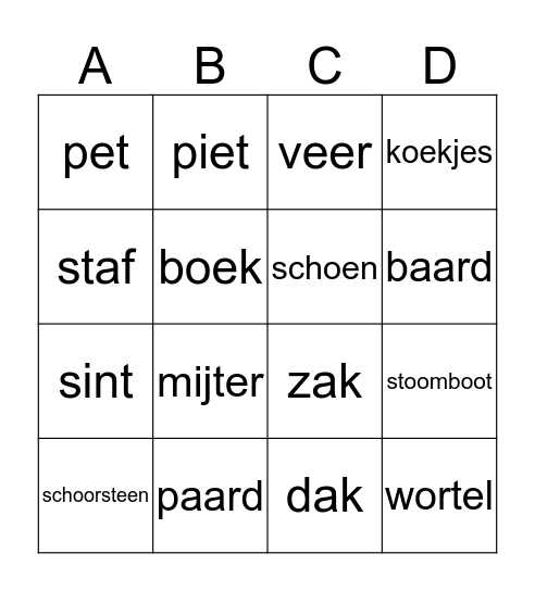 sint en piet Bingo Card