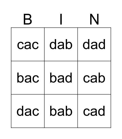 CVC Bingo Card