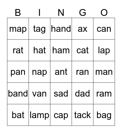 Phonics A  Bingo Card