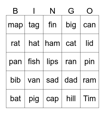 Phonics A  Bingo Card