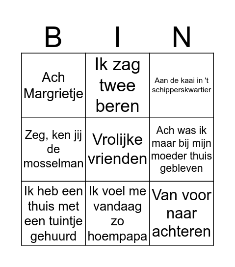 Muziek bingo Card