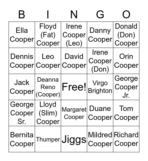 Cooper Christmas Family BINGO Card