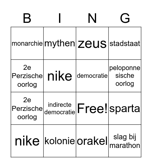 De Oude Grieken Bingo Card