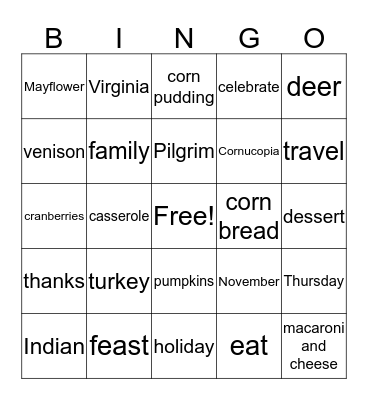 Thanksgiving  Bingo Card