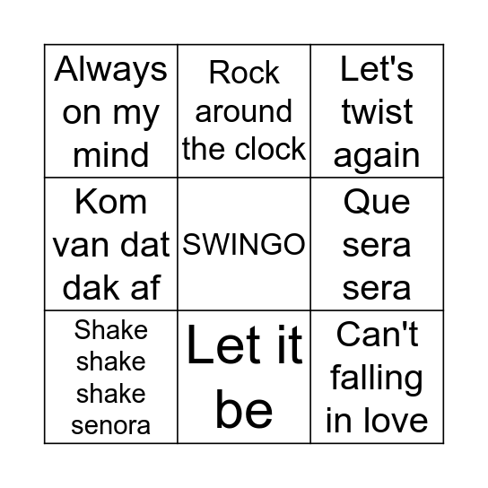 Engelstalige liedjes Bingo Card
