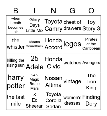 Best Selling Bingo Card