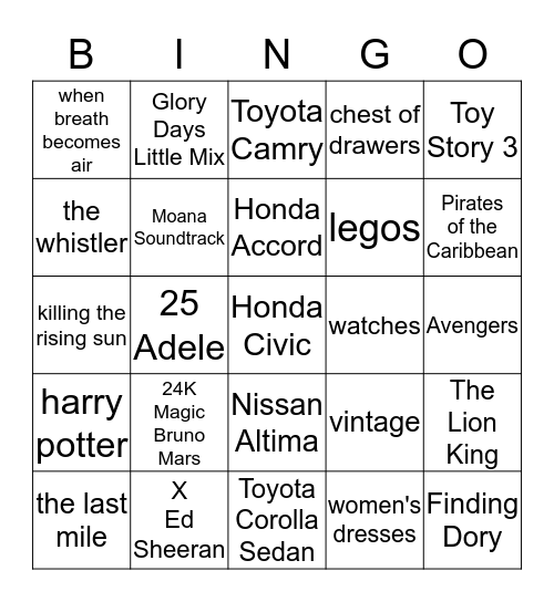 Best Selling Bingo Card