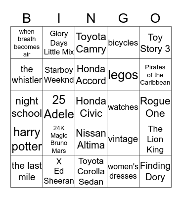 Best Selling Bingo Card