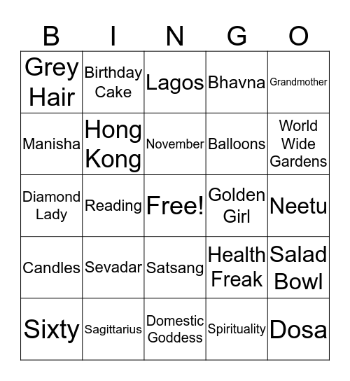 Stepping into 60 - Jyoti's BINGO Challenge! Bingo Card