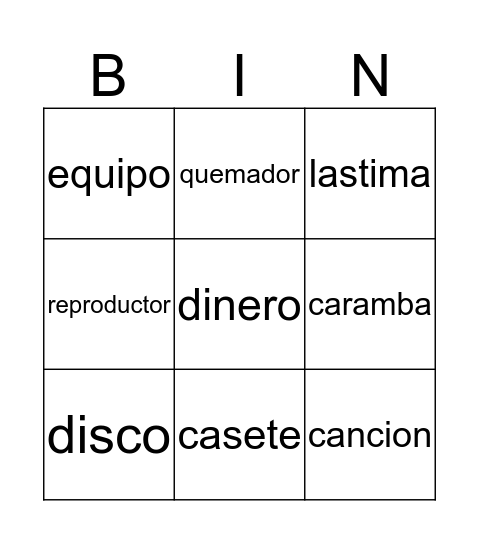 En la tienda Bingo Card